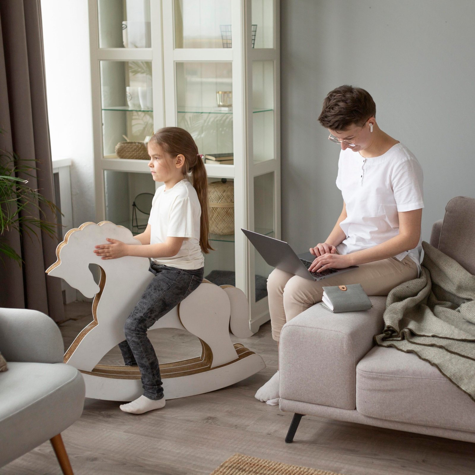 full shot parent home working
